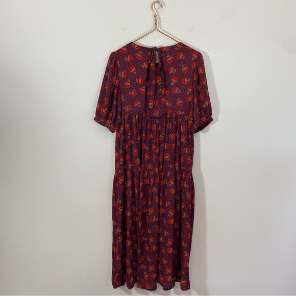 Jacquie the Label Piper & Scoot Maroon Floral Tiered Midi Dress Modest Boho - Picture 7 of 10